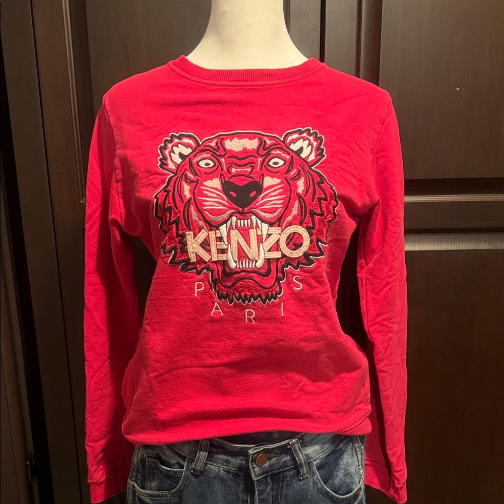 Kenzo Kids Red Tiger Graphic Long Sleeve Tee